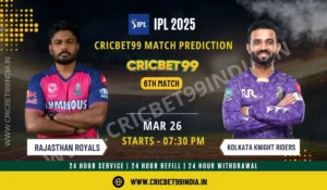 Read more about the article Cricbet99 Match Prediction: RR vs KKR – IPL 2025, Match 6